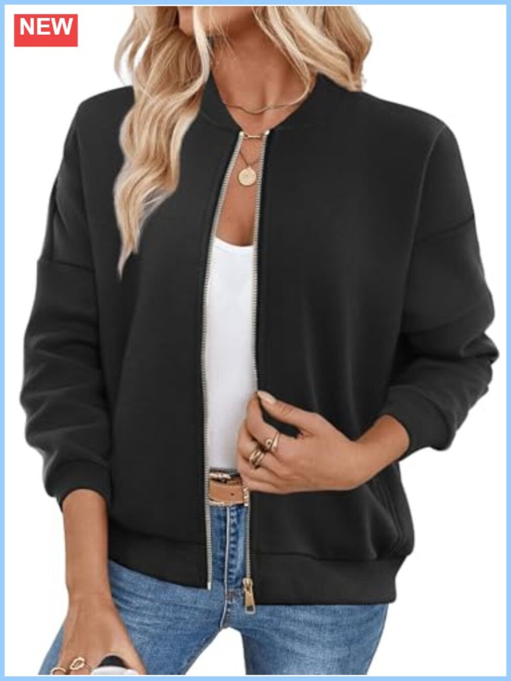 Women's Fleece Zip Up Jacket with Pockets Long Sleeve Crew Neck